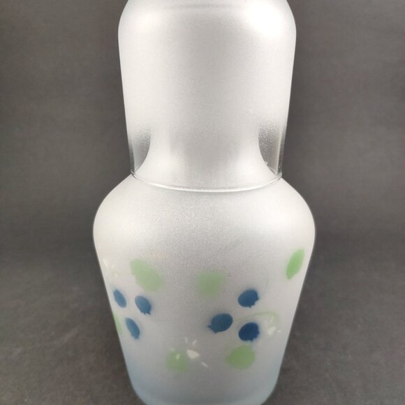 Vintage Tumble Up Frosted Glass Bedside Carafe and Glass 7" - Picture 1 of 9